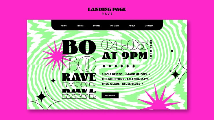 PSD gratuito modello di pagina di destinazione dell'evento rave