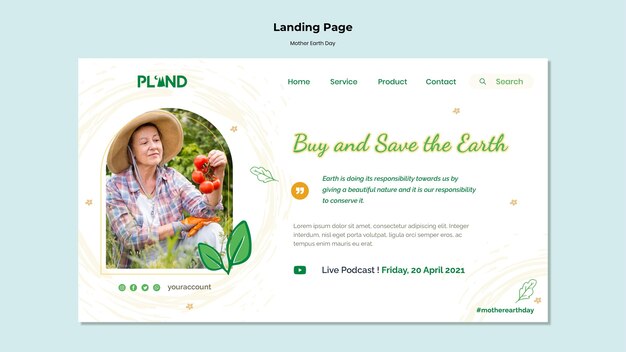 Modello di pagina di destinazione della celebrazione della giornata della madre terra
