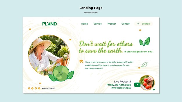 Modello di pagina di destinazione della celebrazione della giornata della madre terra