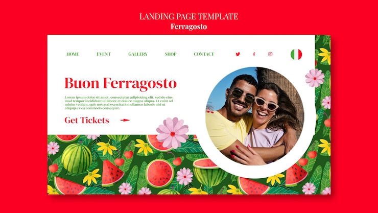 PSD gratuito modello di pagina di destinazione della celebrazione ferragosto