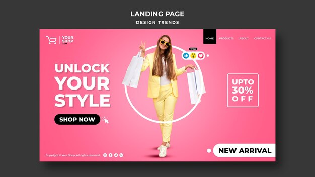 Modello di pagina di destinazione della donna dello shopping