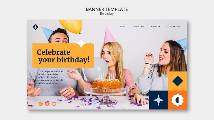 PSD gratuito modello di pagina di destinazione della festa di compleanno di design piatto