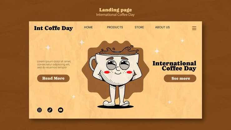 PSD gratuito modello di pagina di destinazione della giornata internazionale del caffè