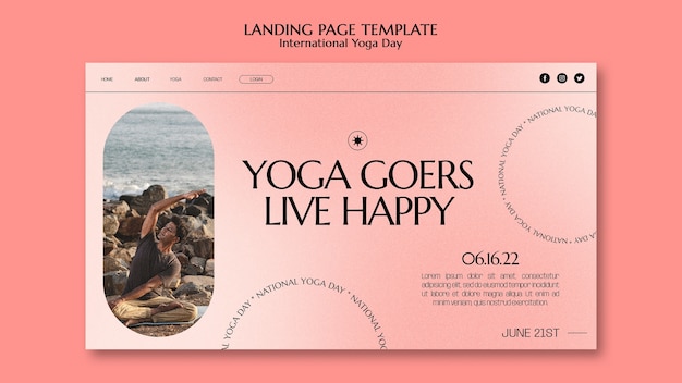 Modello di pagina di destinazione della giornata internazionale dello yoga