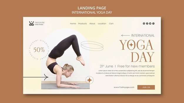 Modello di pagina di destinazione della giornata internazionale dello yoga