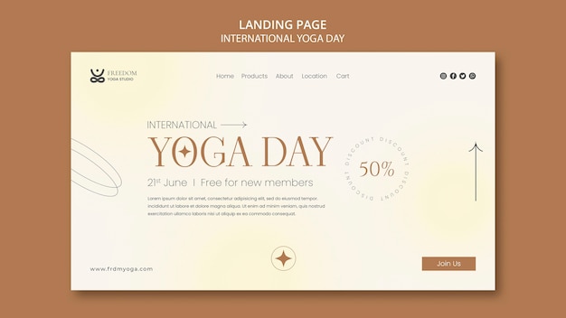 Modello di pagina di destinazione della giornata internazionale dello yoga