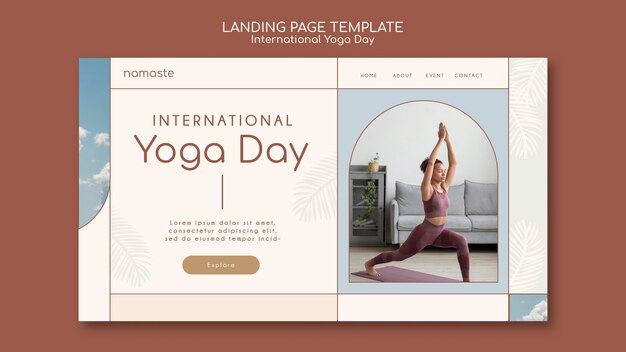 Modello di pagina di destinazione della giornata internazionale dello yoga