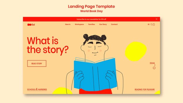 Modello di pagina di destinazione della giornata mondiale del libro di design piatto