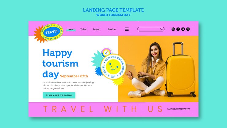 PSD gratuito modello di pagina di destinazione della giornata mondiale del turismo