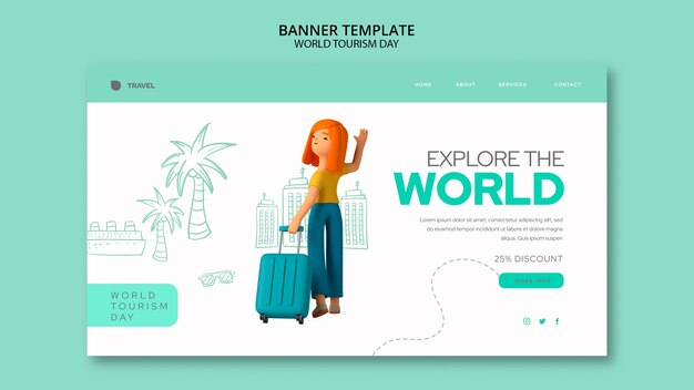 Modello di pagina di destinazione della giornata mondiale del turismo