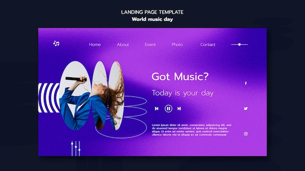 Modello di pagina di destinazione della giornata mondiale della musica