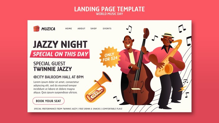PSD gratuito modello di pagina di destinazione della giornata mondiale della musica