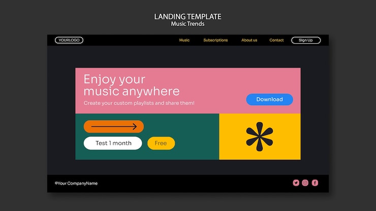 PSD gratuito modello di pagina di destinazione della piattaforma di streaming musicale