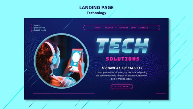 Modello di pagina di destinazione della tecnologia con foto