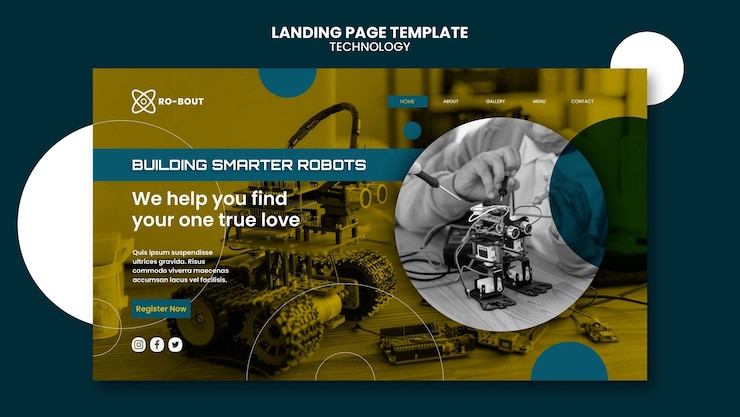 PSD gratuito modello di pagina di destinazione della tecnologia