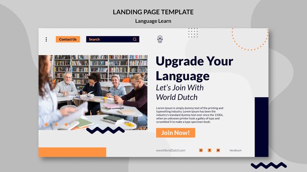 Modello di pagina di destinazione delle classi di apprendimento della lingua olandese con design a punti