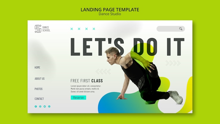 PSD gratuito modello di pagina di destinazione delle lezioni di danza in studio