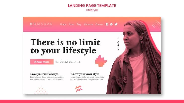 PSD gratuito modello di pagina di destinazione dello stile di vita alla moda