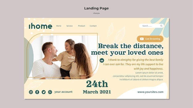 Modello di pagina di destinazione dello stile di vita familiare Family