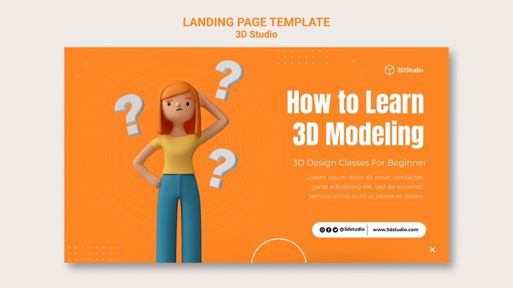 PSD gratuito modello di pagina di destinazione dello studio 3d