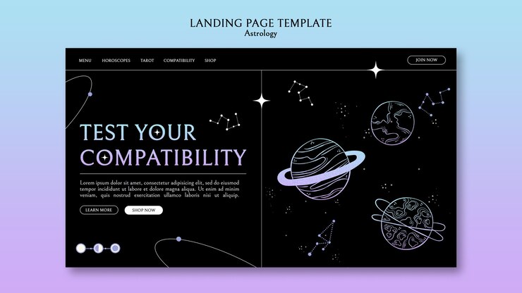 PSD gratuito modello di pagina di destinazione di astrologia dal design piatto