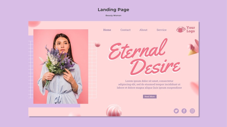 PSD gratuito modello di pagina di destinazione di bellezza donna concetto