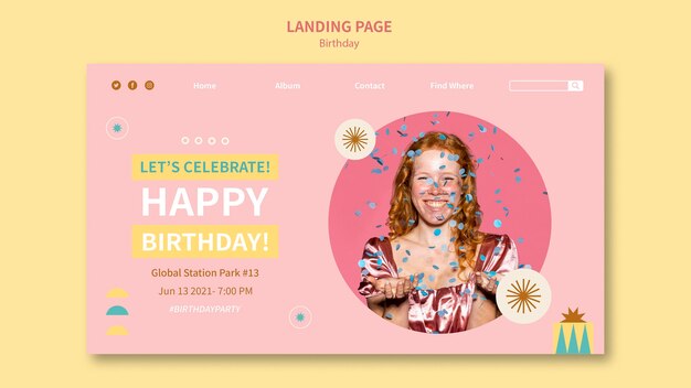 Modello di pagina di destinazione di buon compleanno