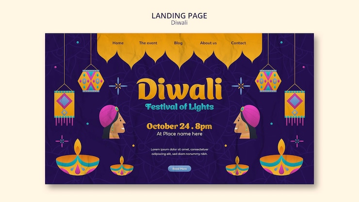 PSD gratuito modello di pagina di destinazione di diwali dal design piatto