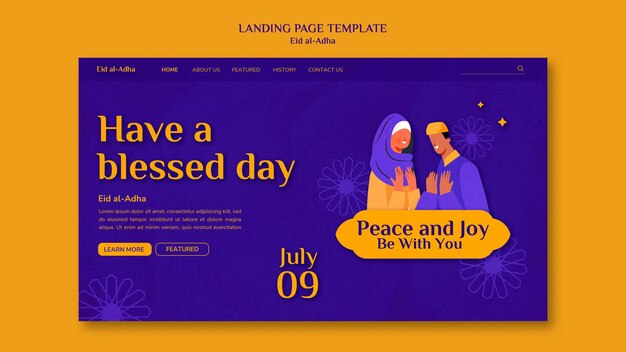 Modello di pagina di destinazione di Eid al-adha con persone che pregano