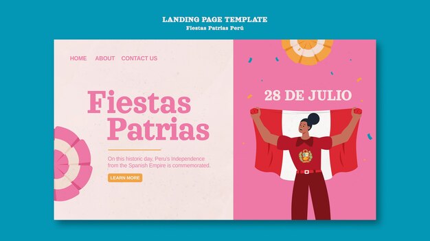 Modello di pagina di destinazione di Fiestas patrias con persone che ballano e festeggiano