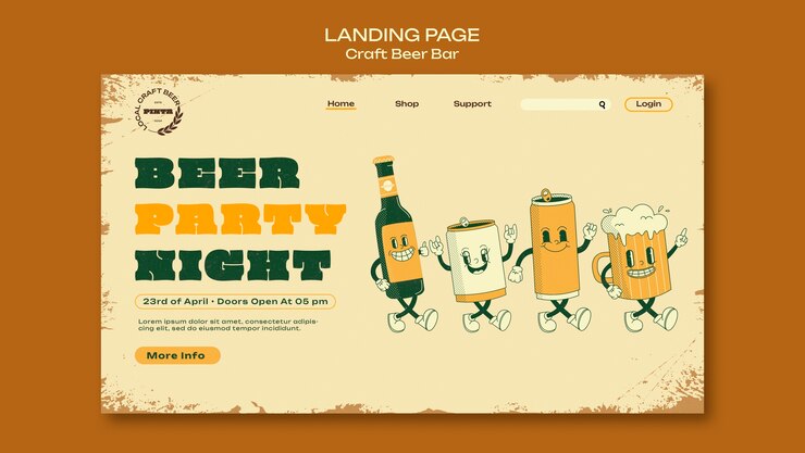 PSD gratuito modello di pagina di destinazione di flat design beer day