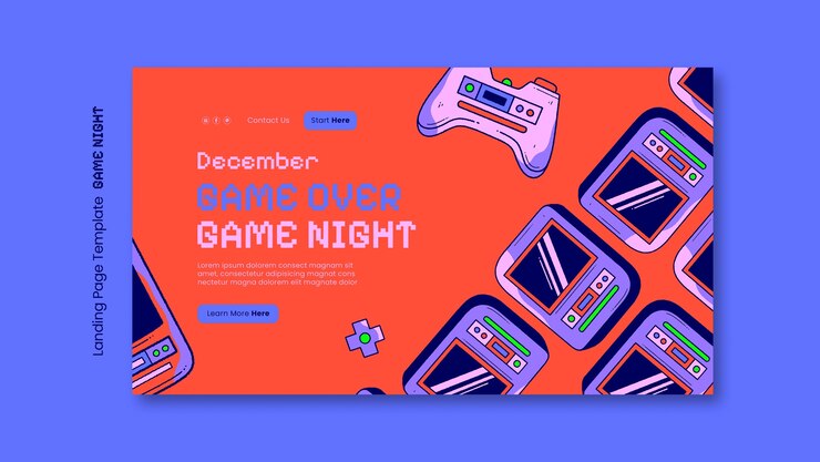 PSD gratuito modello di pagina di destinazione di game night