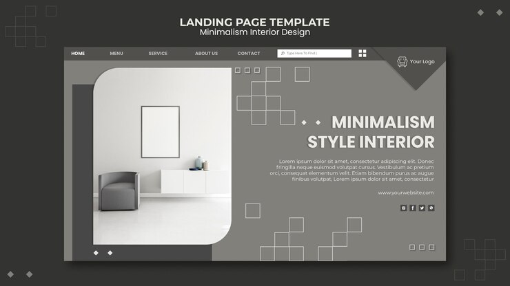 PSD gratuito modello di pagina di destinazione di interior design minimalista