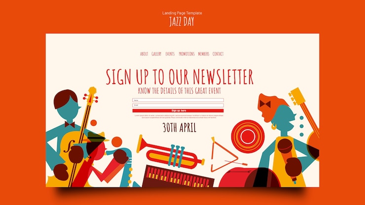 PSD gratuito modello di pagina di destinazione di jazz day