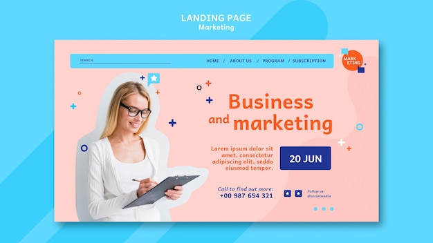 Modello di pagina di destinazione di marketing con foto