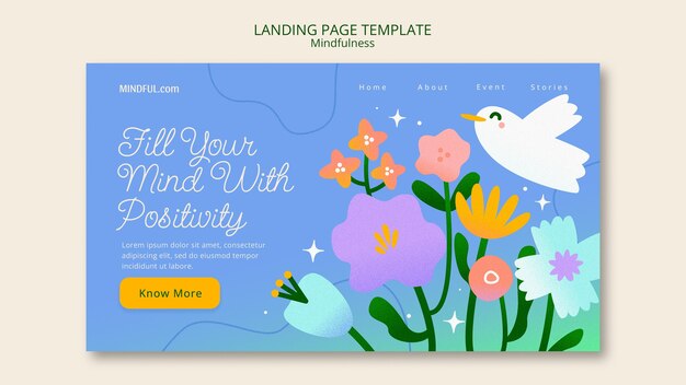 Modello di pagina di destinazione di mindfulness a disegno piatto