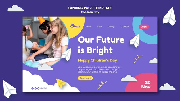Modello di pagina di destinazione divertente e colorato per la giornata dei bambini