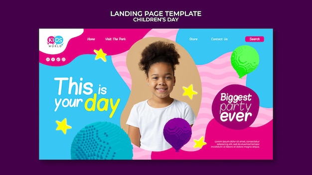 Modello di pagina di destinazione divertente e colorato per la giornata dei bambini