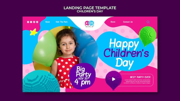 Modello di pagina di destinazione divertente e colorato per la giornata dei bambini