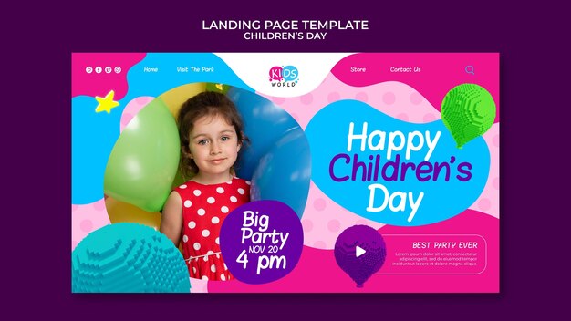 Modello di pagina di destinazione divertente e colorato per la giornata dei bambini