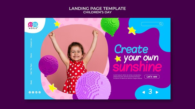 Modello di pagina di destinazione divertente e colorato per la giornata dei bambini