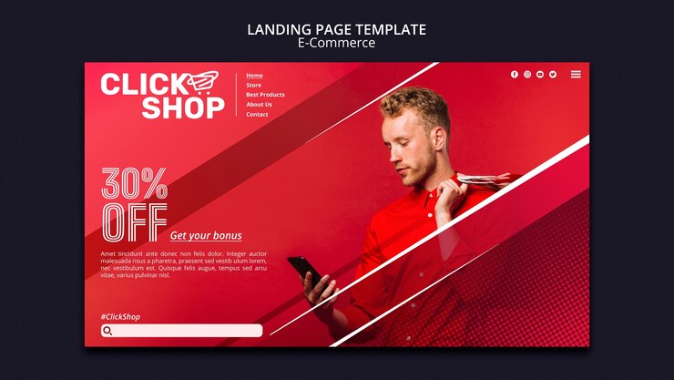 PSD gratuito modello di pagina di destinazione e-commerce sfumato