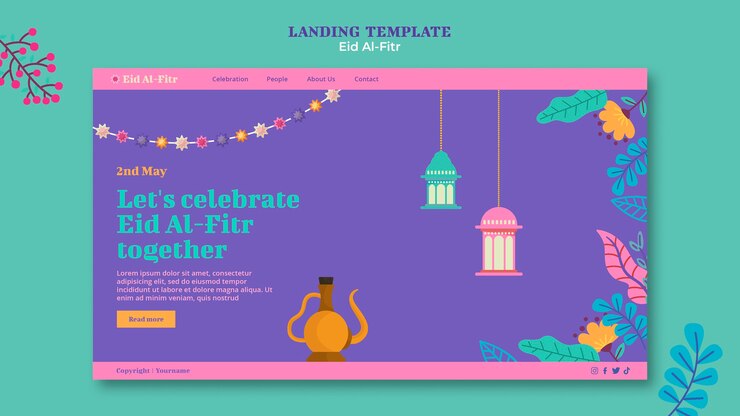 PSD gratuito modello di pagina di destinazione eid al fitr dal design piatto