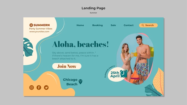 Modello di pagina di destinazione estiva con foglie