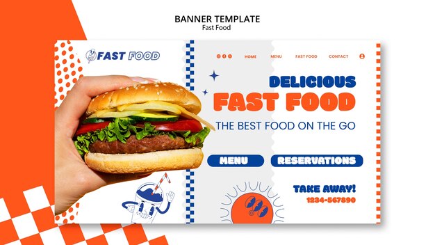 Modello di pagina di destinazione fast food disegnato a mano