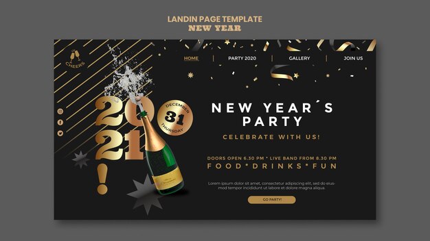 Modello di pagina di destinazione festa di felice anno nuovo