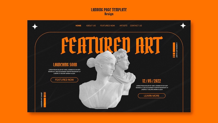 PSD gratuito modello di pagina di destinazione grafica con statua in marmo