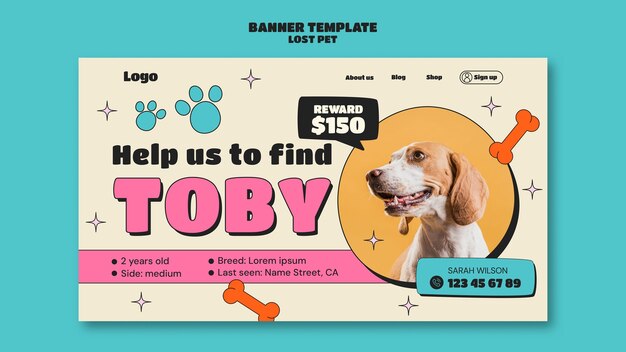 Modello di pagina di destinazione per animali domestici persi
