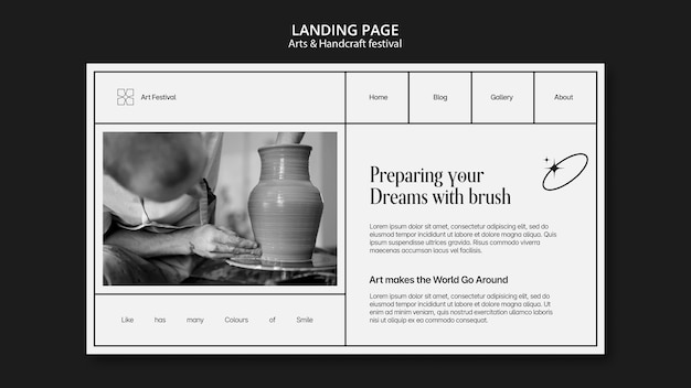 Modello di pagina di destinazione per arti minimaliste e artigianato