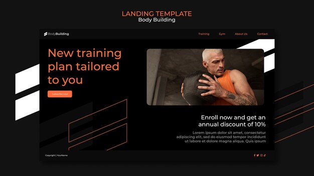 Modello di pagina di destinazione per body building